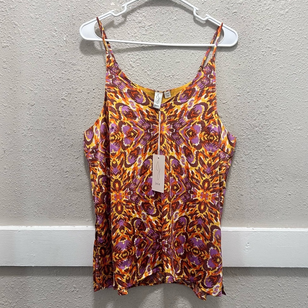 Joie Purple & Yellow Pattern Satin Tank Top Blouse NWT L
